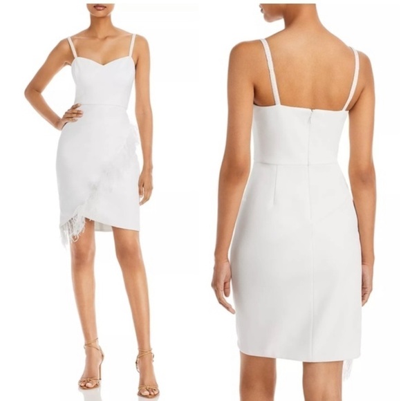 AQUA Feather Trim Dress SWEETHEART NECK Feather, New White gardenia size 0 - Picture 3 of 12